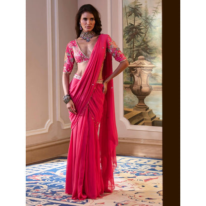 Paulmi & Harsh Pink Kaia Pre Drape Saree with Stitched Blouse and Belt