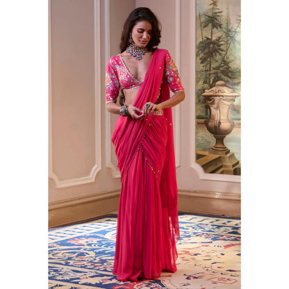 Paulmi & Harsh Pink Kaia Pre Drape Saree with Stitched Blouse and Belt