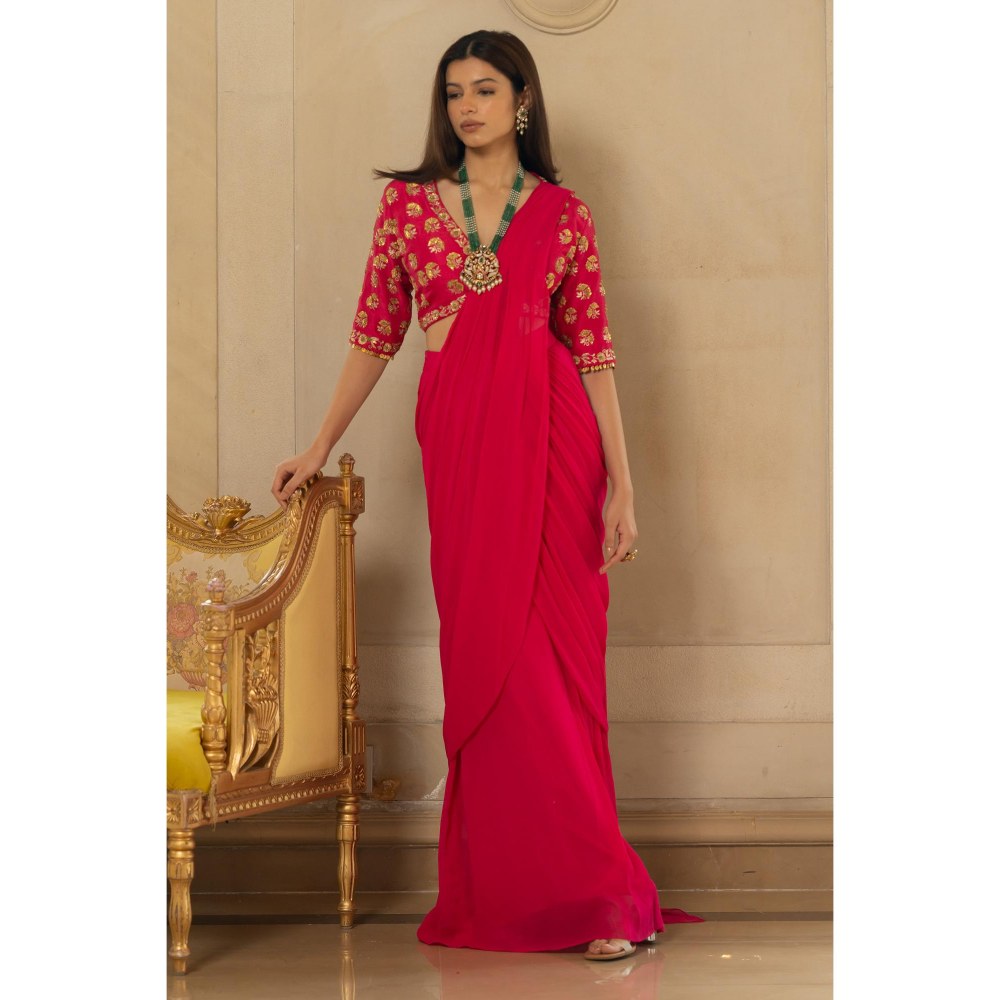 Paulmi & Harsh Pink Ozara Pre Drape Saree with Stitched Blouse and Belt