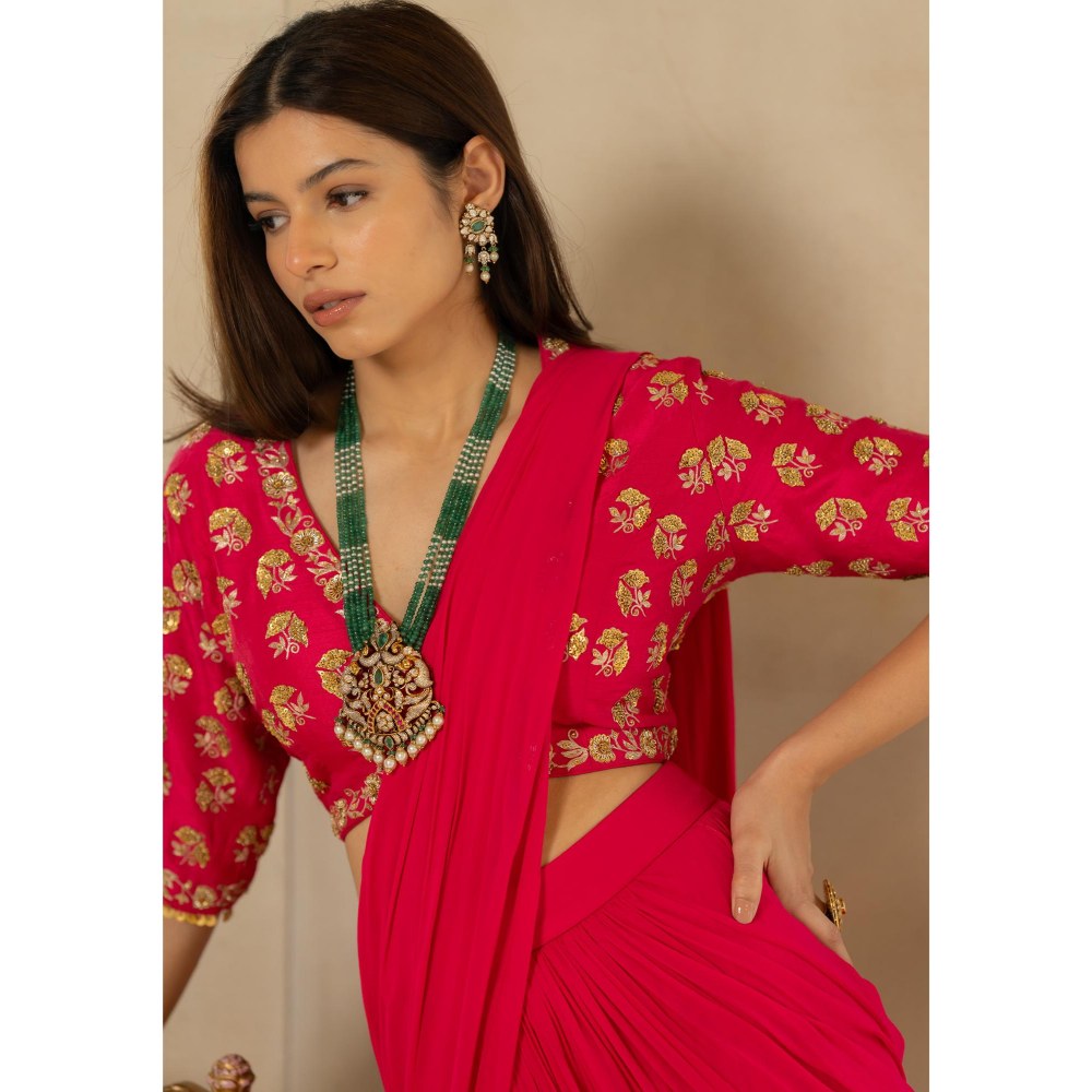 Paulmi & Harsh Pink Ozara Pre Drape Saree with Stitched Blouse and Belt