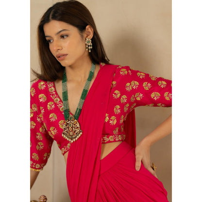 Paulmi & Harsh Pink Ozara Pre Drape Saree with Stitched Blouse and Belt