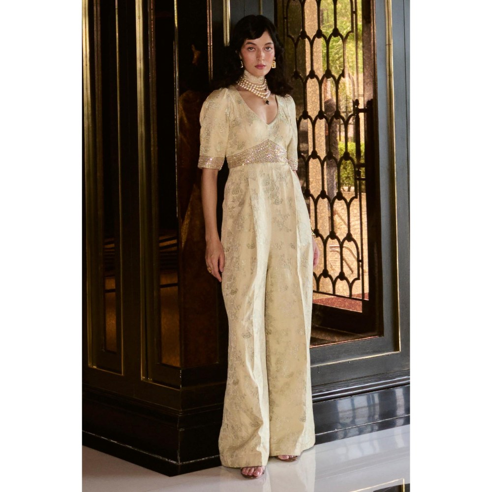 Paulmi & Harsh Ivory Allegra Embroidered Jumpsuit