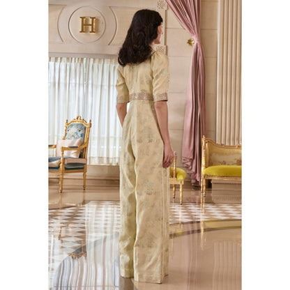 Paulmi & Harsh Ivory Allegra Embroidered Jumpsuit