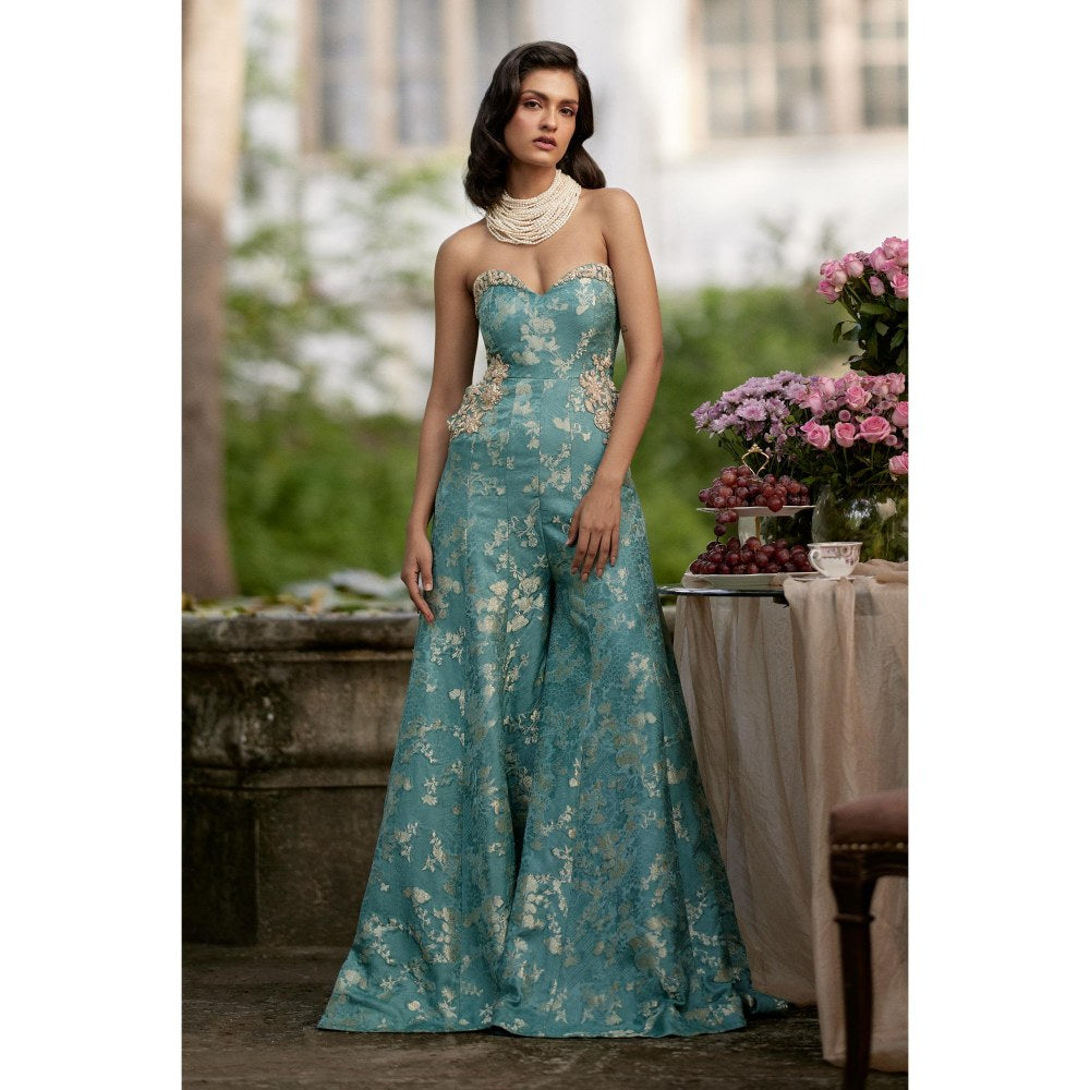 Paulmi & Harsh Blue Pearl Embroidered Jumpsuit