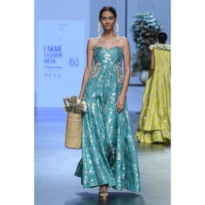 Paulmi & Harsh Blue Pearl Embroidered Jumpsuit