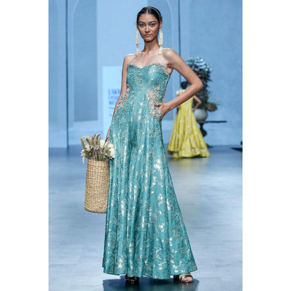 Paulmi & Harsh Blue Pearl Embroidered Jumpsuit