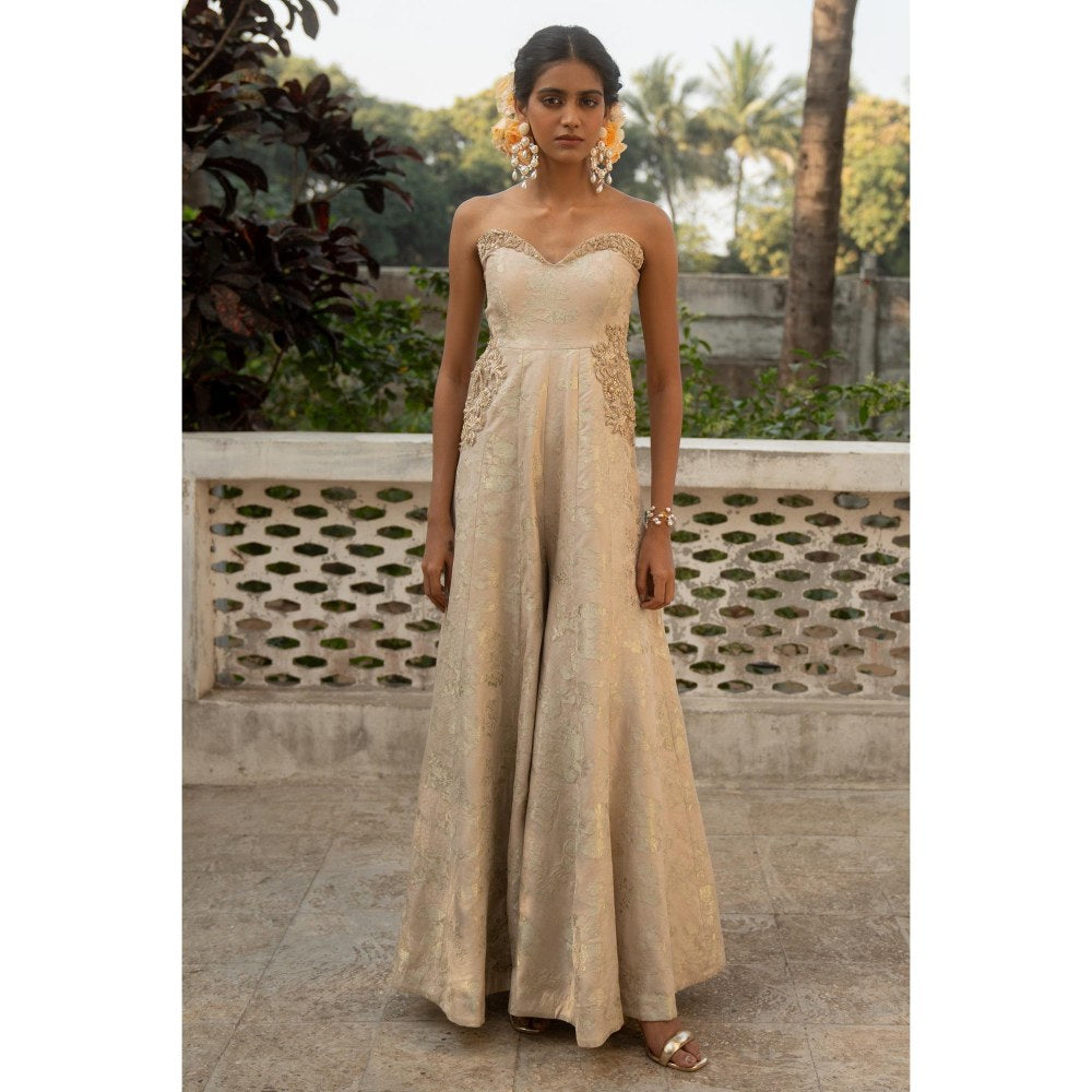 Paulmi & Harsh Ivory Pearl Embroidered Jumpsuit
