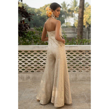Paulmi & Harsh Ivory Pearl Embroidered Jumpsuit