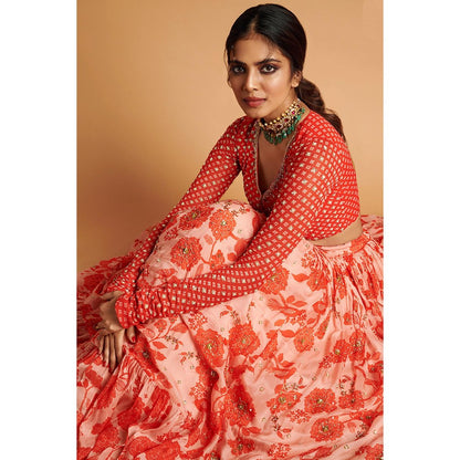 Paulmi & Harsh Nadya Red Lehenga with Stitched Blouse and Dupatta