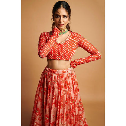 Paulmi & Harsh Nadya Red Lehenga with Stitched Blouse and Dupatta