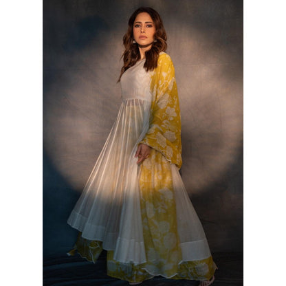 Paulmi & Harsh Off White Nushratt In The Liva Anarkali Kurta with Sharara and Dupatta