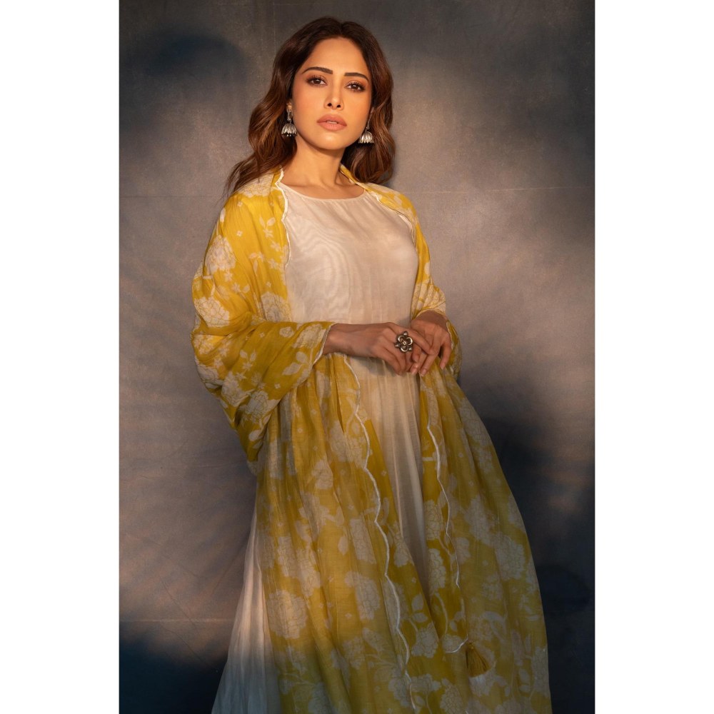 Paulmi & Harsh Off White Nushratt In The Liva Anarkali Kurta with Sharara and Dupatta