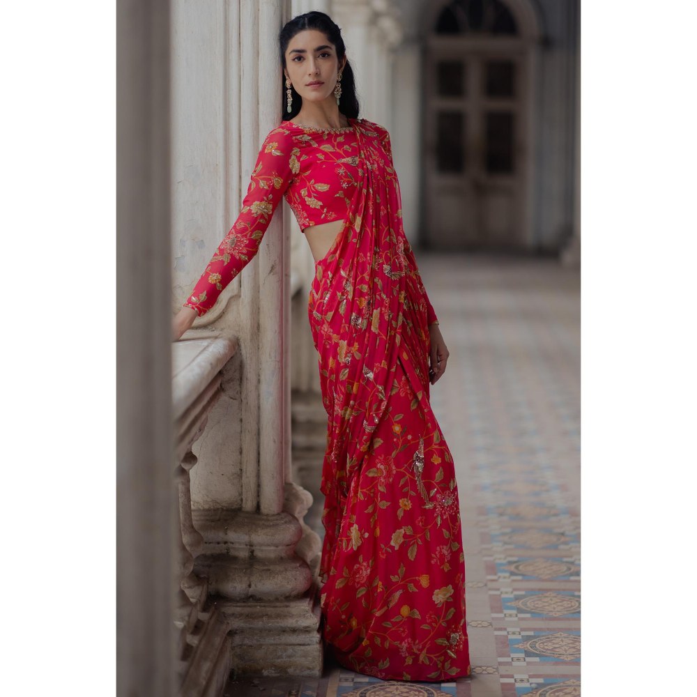 Paulmi & Harsh Alaia Pink Pre-Draped Saree with Stitched Blouse