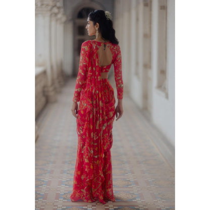 Paulmi & Harsh Alaia Pink Pre-Draped Saree with Stitched Blouse