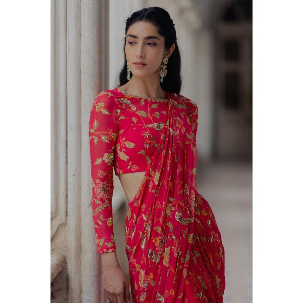 Paulmi & Harsh Alaia Pink Pre-Draped Saree with Stitched Blouse