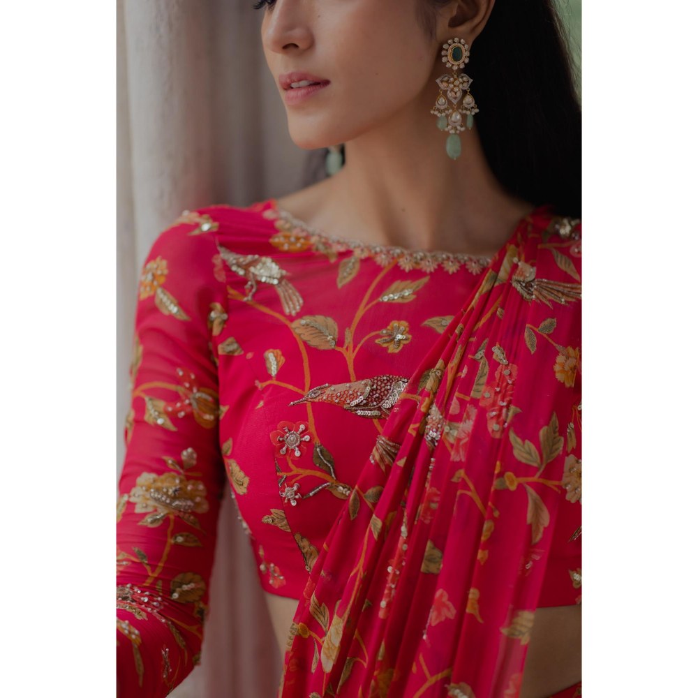 Paulmi & Harsh Alaia Pink Pre-Draped Saree with Stitched Blouse