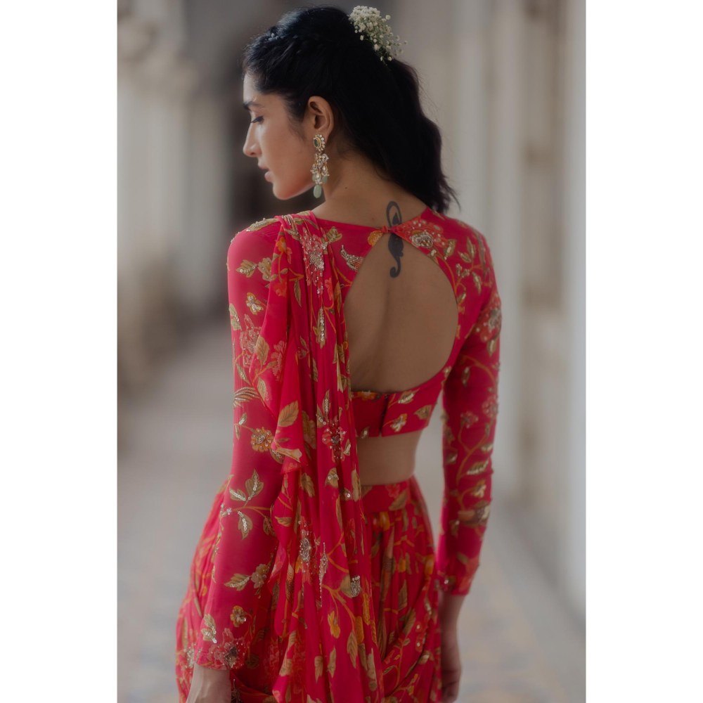 Paulmi & Harsh Alaia Pink Pre-Draped Saree with Stitched Blouse