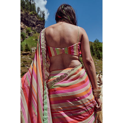 Paulmi & Harsh Nicola Multi-Color Saree with Stitched Blouse and Petticoat