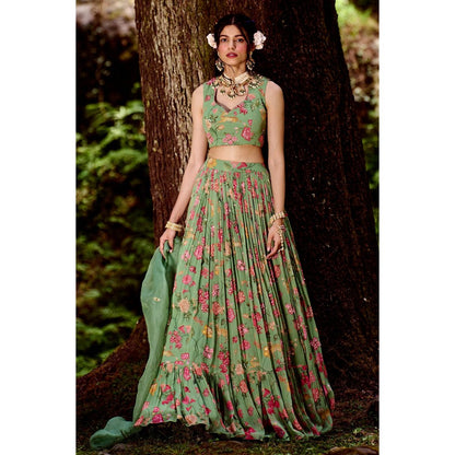 Paulmi & Harsh Soleil Green Lehenga with Stitched Blouse and Dupatta