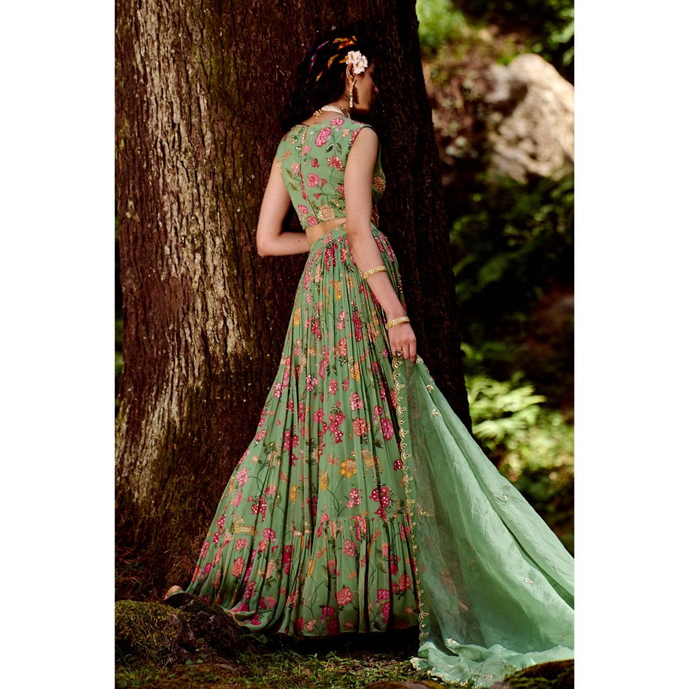 Paulmi & Harsh Soleil Green Lehenga with Stitched Blouse and Dupatta