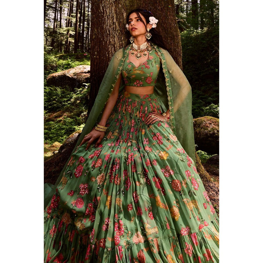 Paulmi & Harsh Soleil Green Lehenga with Stitched Blouse and Dupatta