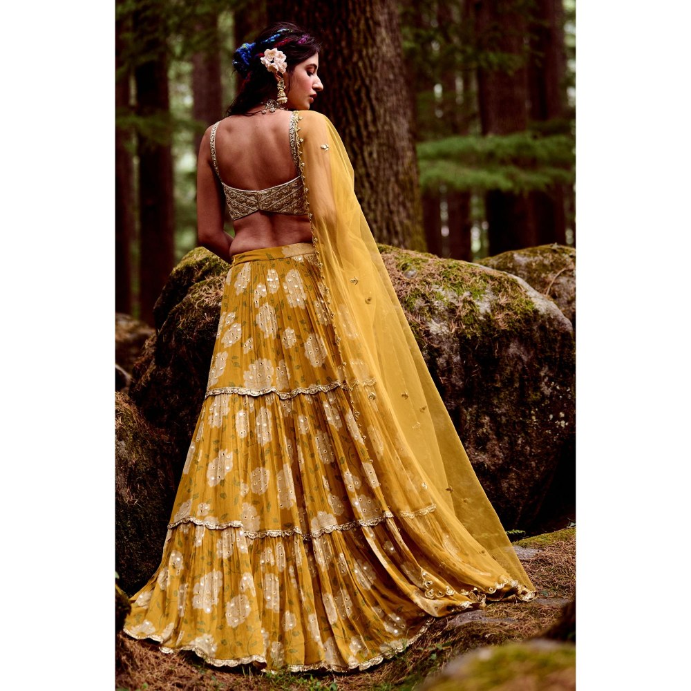 Paulmi & Harsh Lea Mustard Lehenga with Stitched Blouse and Dupatta