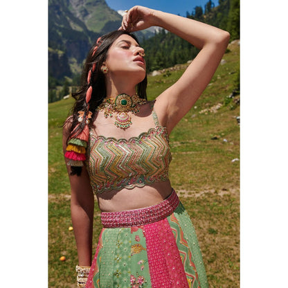 Paulmi & Harsh Angela Multi-Color Lehenga with Stitched Blouse and Dupatta