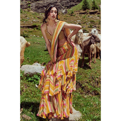 Paulmi & Harsh Jessica Multi-Color Pre-Draped Saree with Stitched Blouse