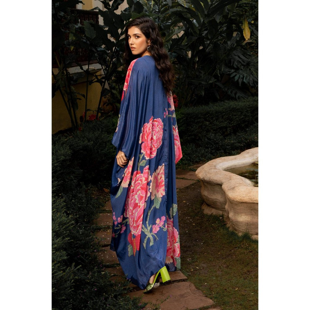 Paulmi & Harsh Blue Constance Kaftan Dress with Slip