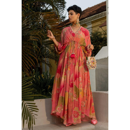Paulmi & Harsh Pink Arabella Kaftan Dress with Slip