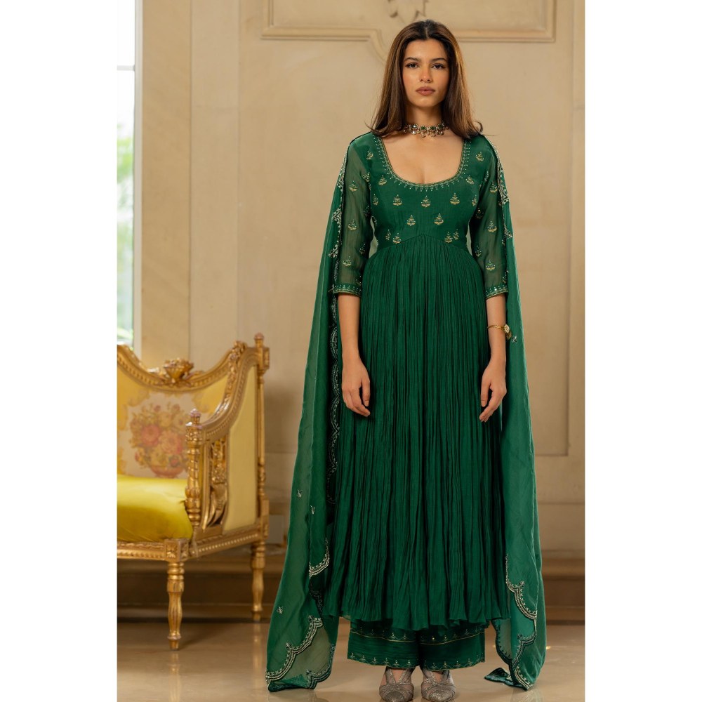 Paulmi & Harsh Green Larissa Anarkali Kurta with Palazzo and Dupatta