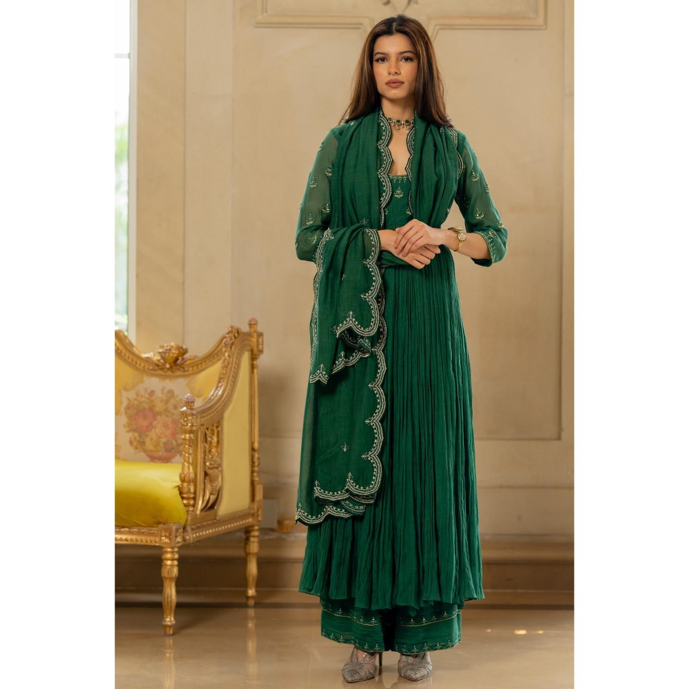 Paulmi & Harsh Green Larissa Anarkali Kurta with Palazzo and Dupatta
