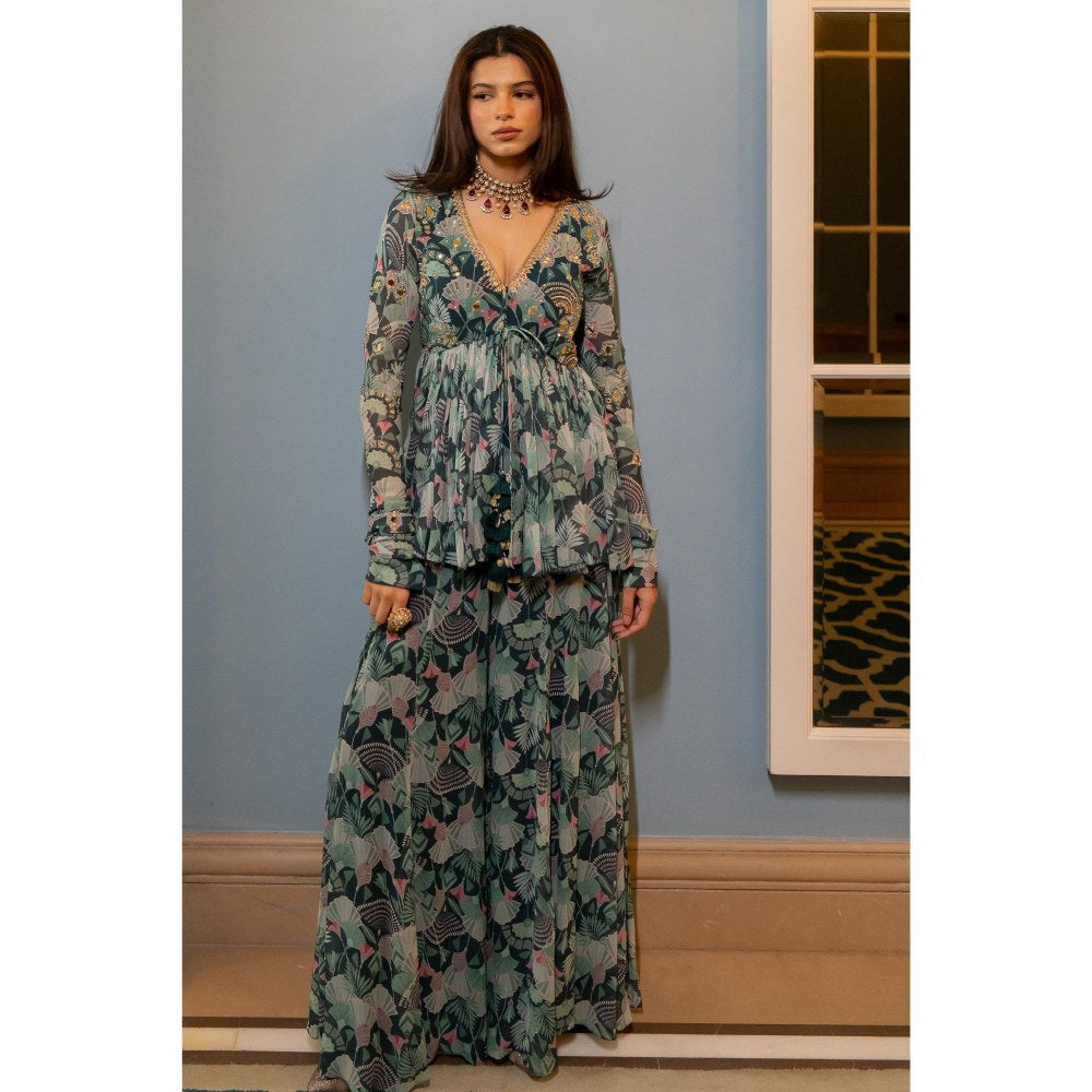 Paulmi & Harsh Green Jashna Peplum Top with Sharara