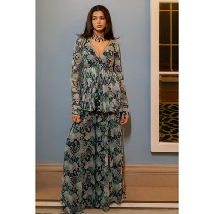 Paulmi & Harsh Green Jashna Peplum Top with Sharara