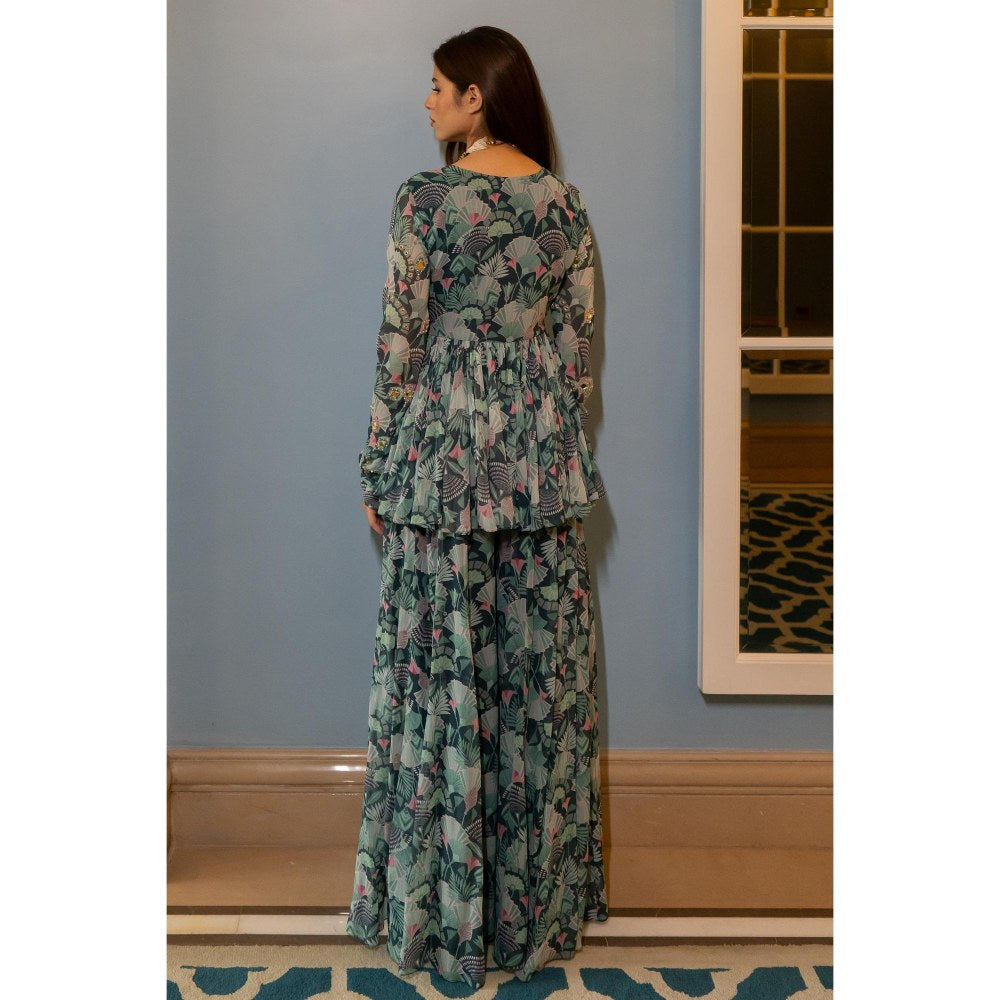 Paulmi & Harsh Green Jashna Peplum Top with Sharara