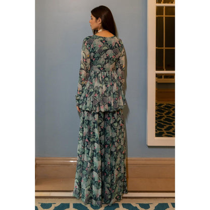 Paulmi & Harsh Green Jashna Peplum Top with Sharara