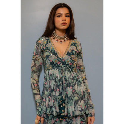 Paulmi & Harsh Green Jashna Peplum Top with Sharara