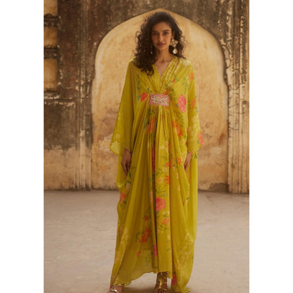 Paulmi & Harsh Green Hazel Kaftan Dress with Slip