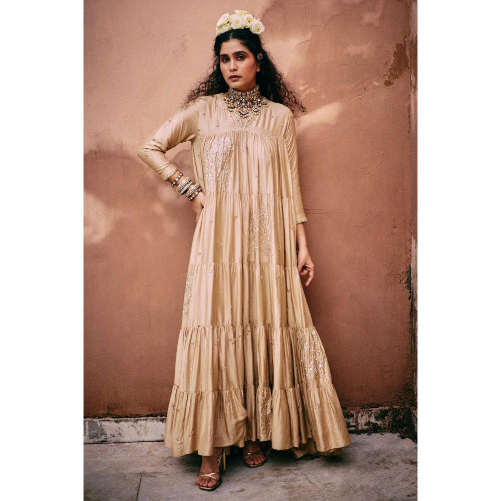 Paulmi & Harsh Beige Eloise Anarkali Dress