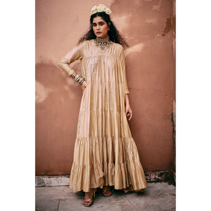Paulmi & Harsh Beige Eloise Anarkali Dress