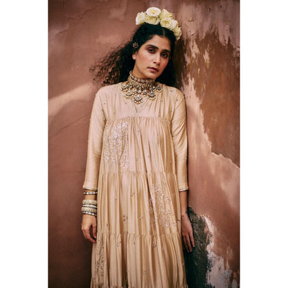 Paulmi & Harsh Beige Eloise Anarkali Dress