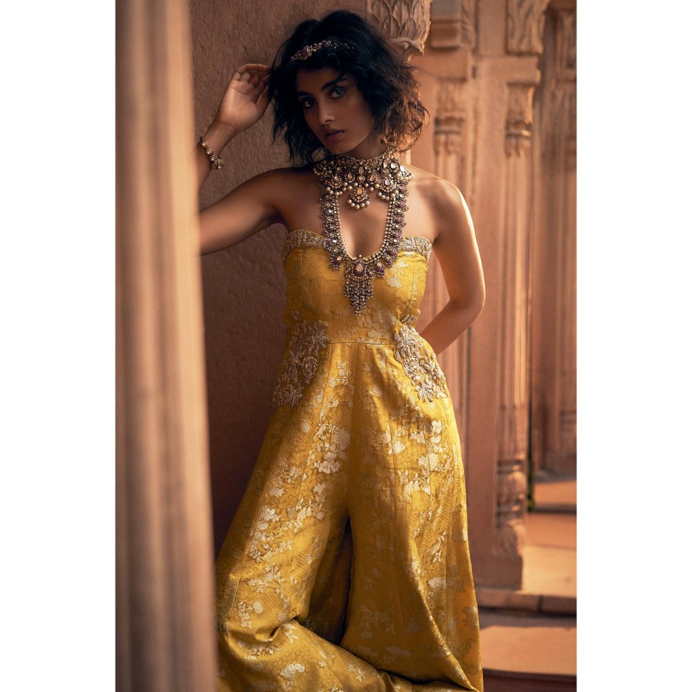Paulmi & Harsh Yellow Pearl Jumpsuit