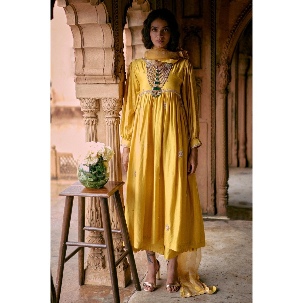 Paulmi & Harsh Yellow Elizabeth Anarkali Kurta with Palazzo and Dupatta