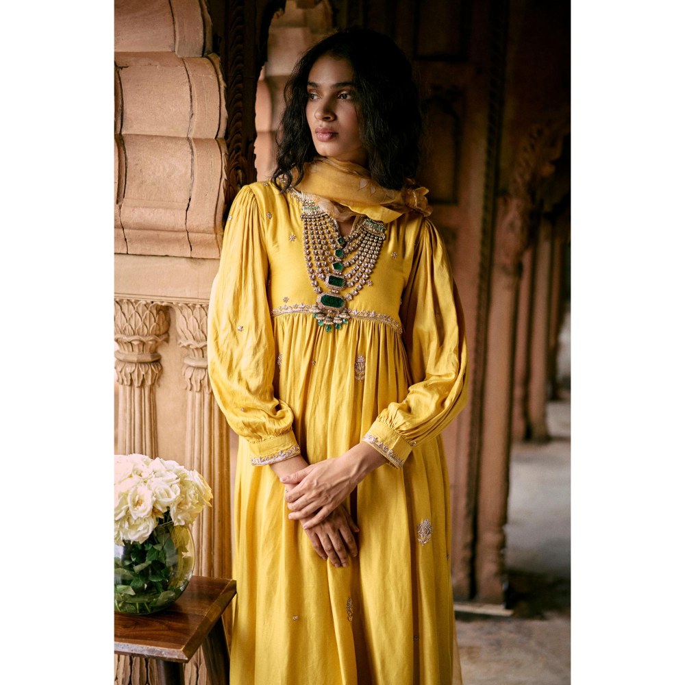 Paulmi & Harsh Yellow Elizabeth Anarkali Kurta with Palazzo and Dupatta