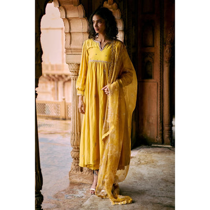 Paulmi & Harsh Yellow Elizabeth Anarkali Kurta with Palazzo and Dupatta