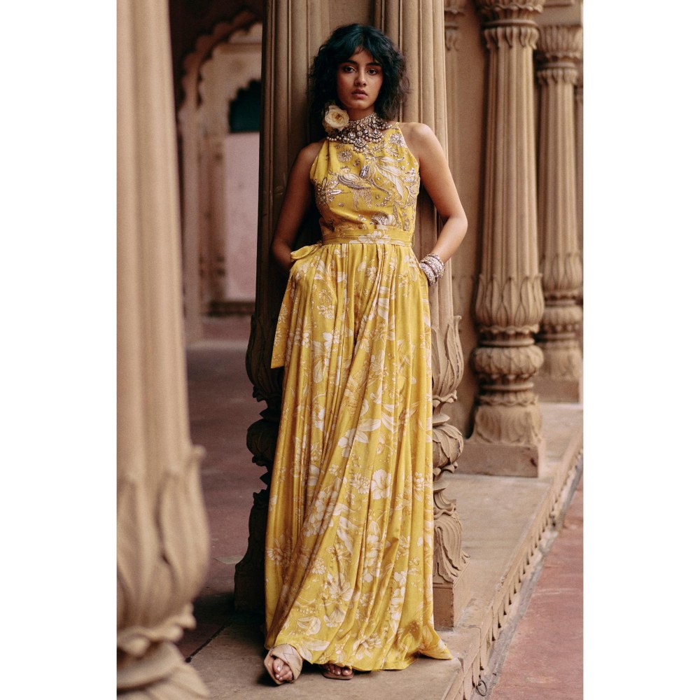 Paulmi & Harsh Yellow Claire Jumpsuit with Belt