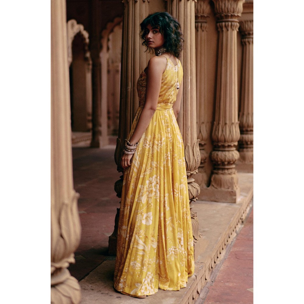 Paulmi & Harsh Yellow Claire Jumpsuit with Belt