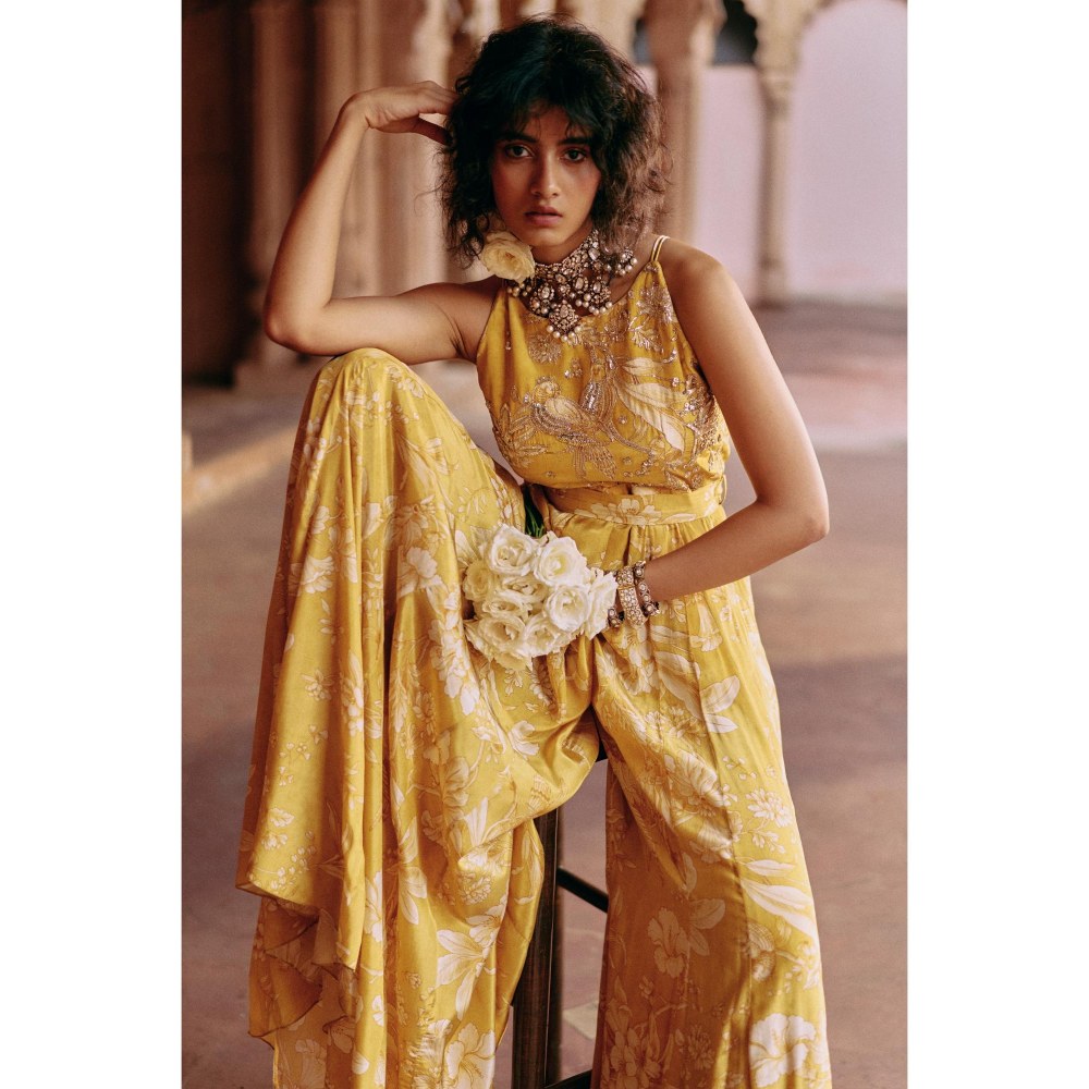 Paulmi & Harsh Yellow Claire Jumpsuit with Belt