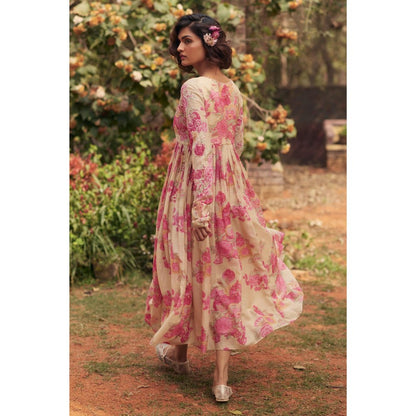 Paulmi & Harsh Pink Alice Maxi Anarkali Dress with Scarf