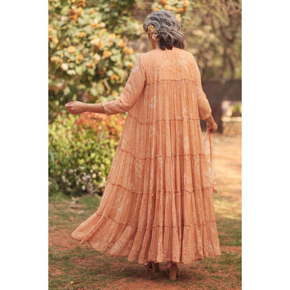 Paulmi & Harsh Peach Daria Anarkali Dress with Scarf and Slip
